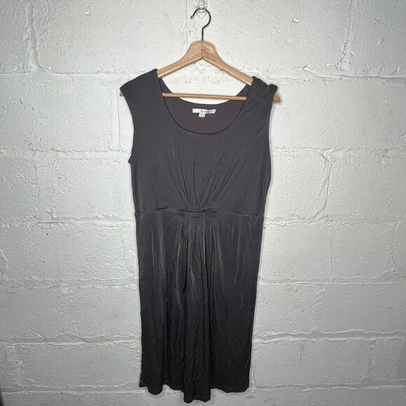 Boden Women's Scoop Neck Pleated Gray Sleeveless Silk Blend Dress Size 12 Long - Picture 1 of 6